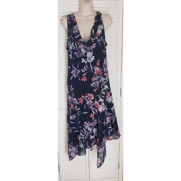 NEW CONNECTED APPAREL FLORAL CHIFFON HANDKERCHIEF HEM MIDI DRESS SZ 16 - Picture 3 of 7